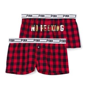 Pink Victoria’s Secret No Peeking Red Plaid PJ Shorts Medium Brand New With Tags